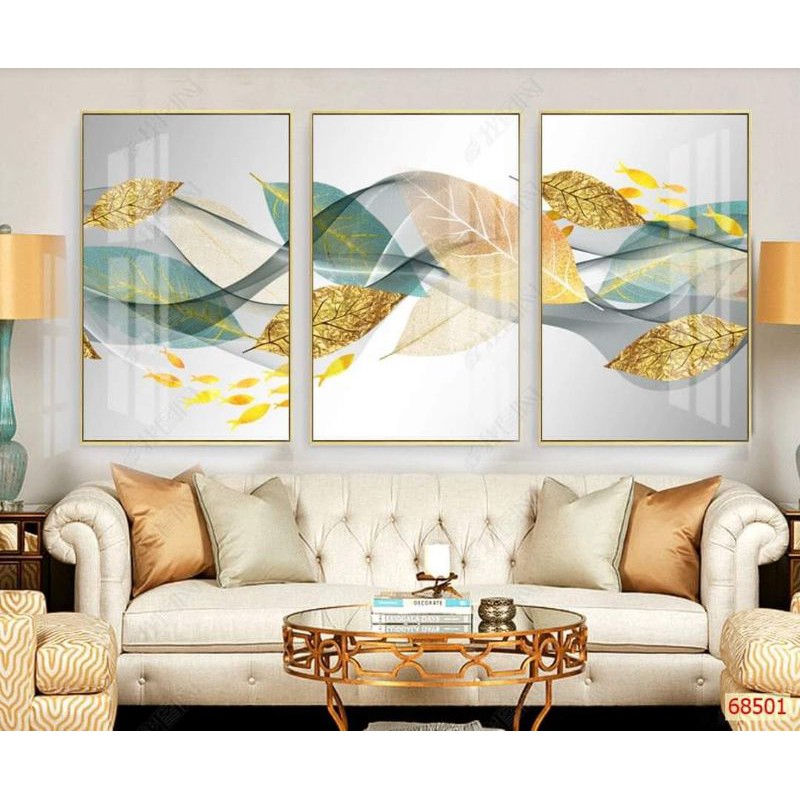 combo bộ 3 bức dán tường in Vải Lụa 3D trang trí phòng