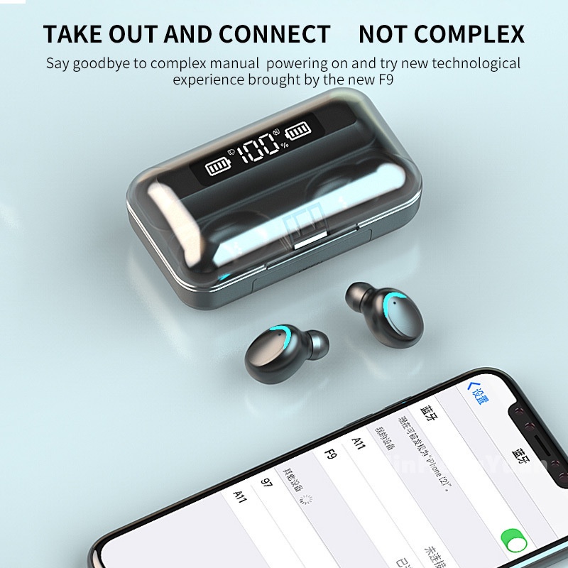 Tai Nghe Bluetooth Không Dây F9 5 9d Chống Nước Có Micro Chất Lượng Cao