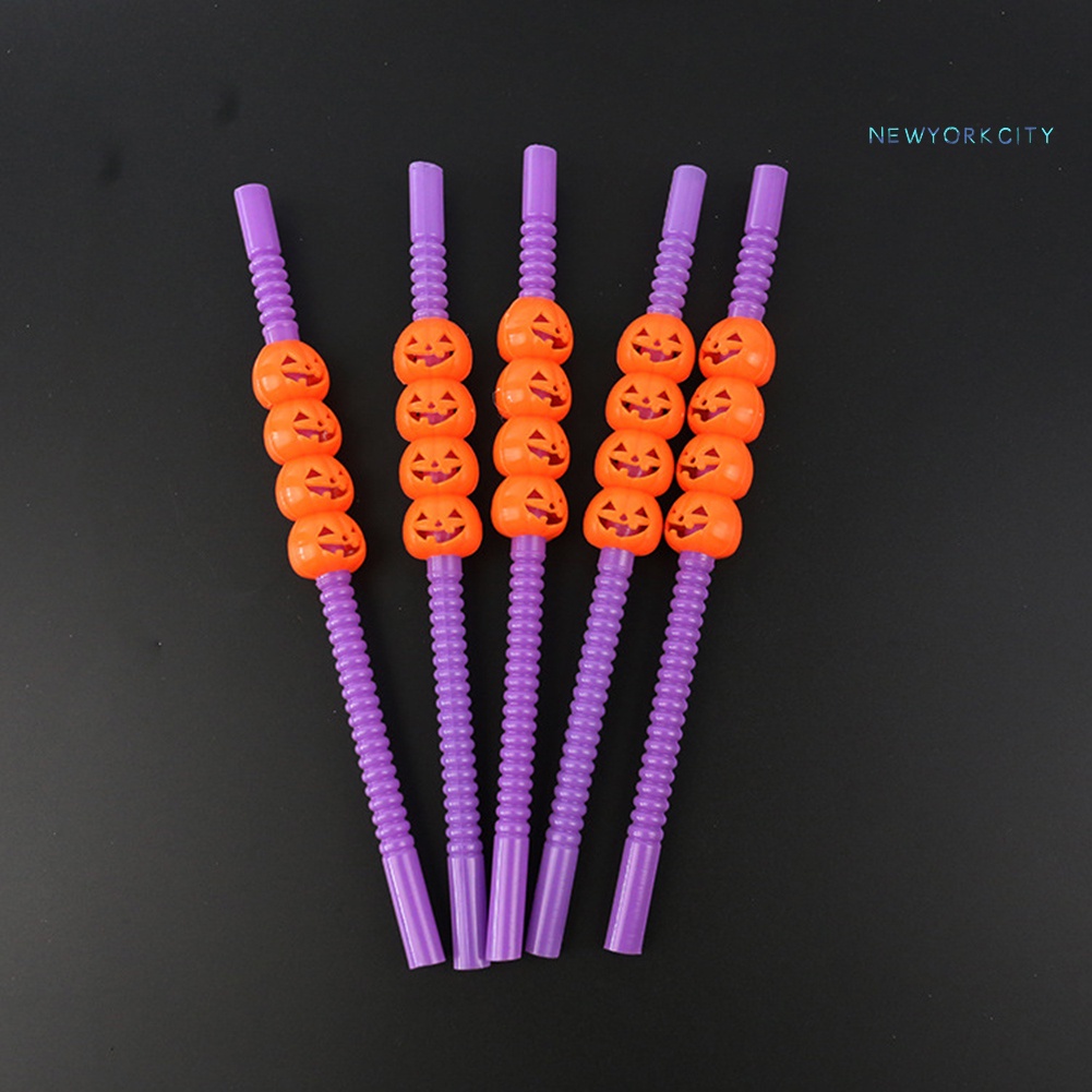 Bộ 5 Ống Hút Hình Bí Ngô Halloween Có Thể Tái Sử Dụng