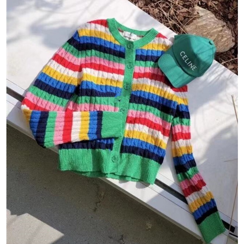 DUNEA Áo Khoác Cardigan Dệt Kim Màu Cầu Vồng Xinh Xắn Cho Nữ