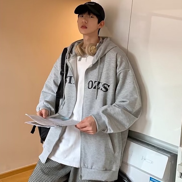 Áo Khoác nam Có Mũ Trùm áo khoác dây kéo Phối Khóa Kéo In Chữ Đơn Giản Phong Cách Hàn Quốc áo khoác hoodie Cổ Điển Thời Trang áo khoát Nam Nữ