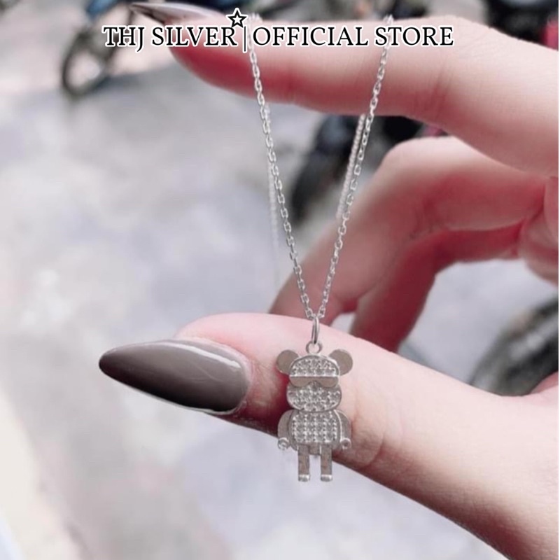 Dây chuyền nữ bạc ta THJ - Dây mặt gấu Bearbrich đính đá chuẩn bạc ta