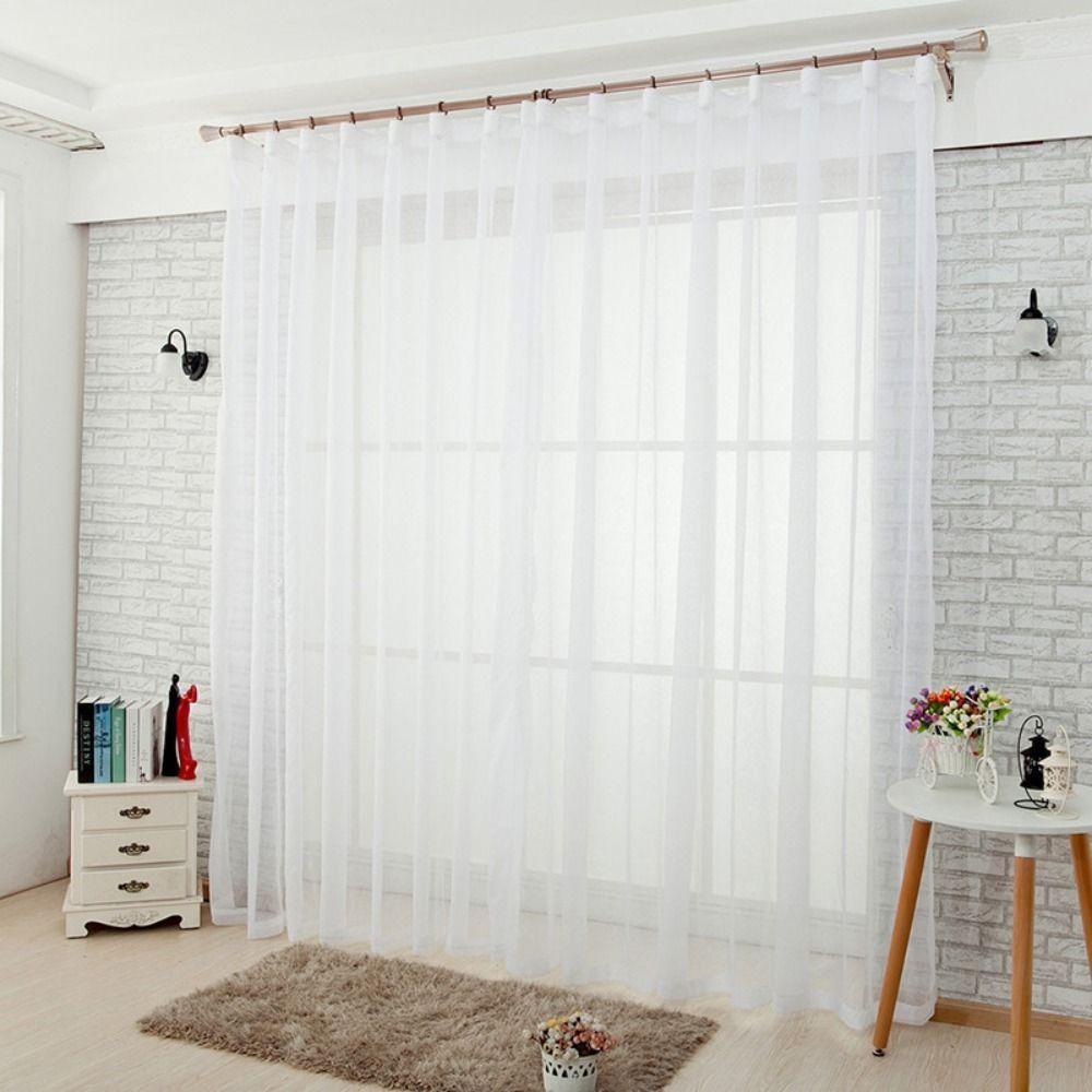 Set 2 Tấm Rèm Cửa Sổ Vải Voan Trơn Kích Thước 137cm