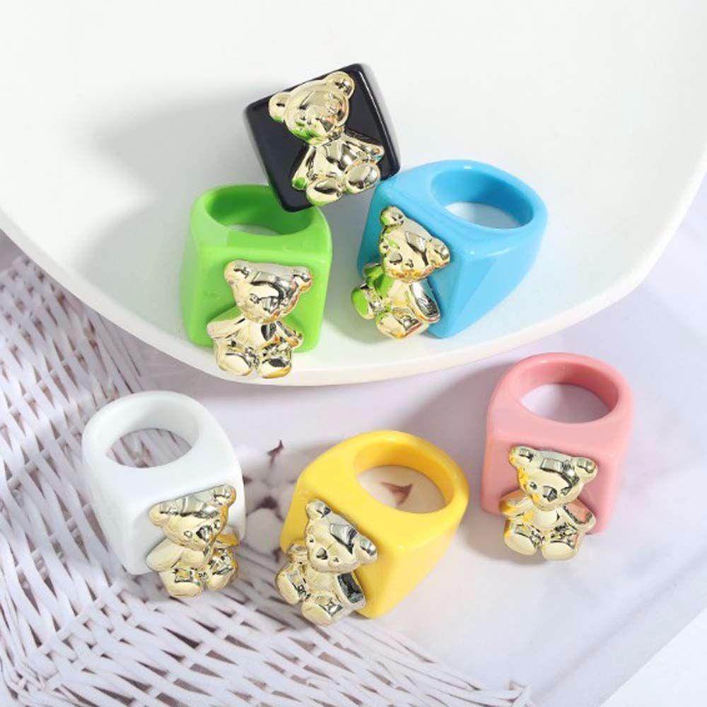 Nhẫn Đeo Ngón Cái Bằng Resin Acrylic Trong Suốt|Phụ Kiện Thời Trang Hình Gấu Nhiều Màu Dễ Thương