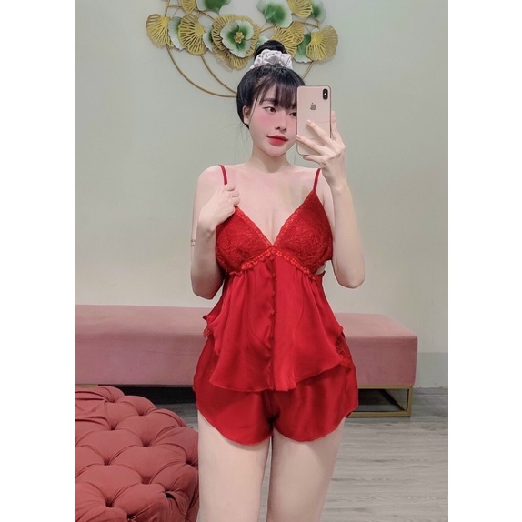 BỘ NGỦ NỮ (CÓ MÚT) SET LỤA SATIN MỀM MỊN NÚT BỌC PHỐI REN SEXY
