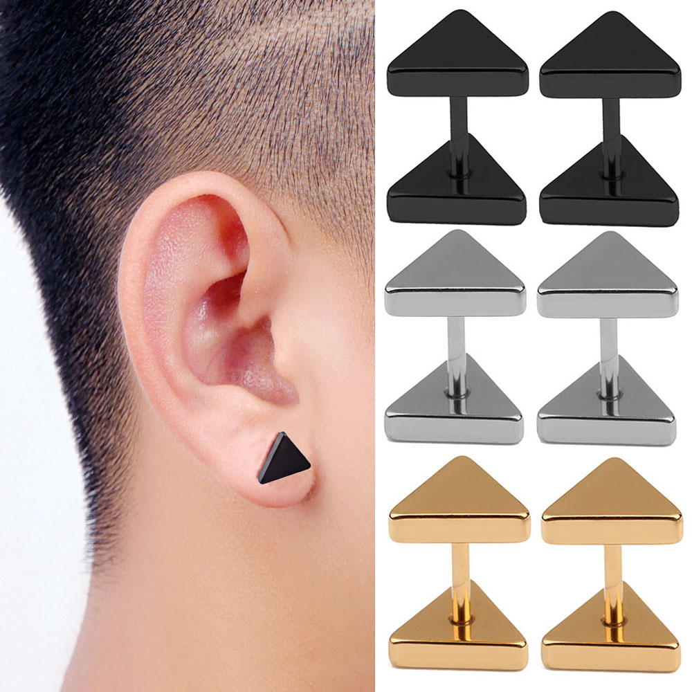 Khuyên Tai Thép Không Gỉ Họa Tiết Hình Học Thời Trang