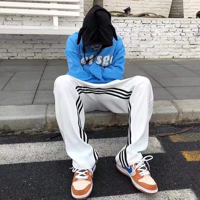 Quần Thể Thao Ống Rộng Họa Tiết Kẻ Sọc Hai Bên Đơn Giản Dành Cho Nam Và Nữ