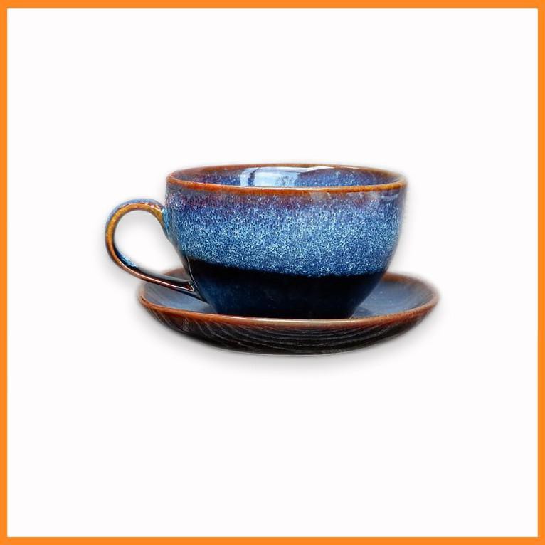 Cốc Cafe Cappuccino Men Xanh Hoả Biến -  Sản Xuất Unika Bát Tràng