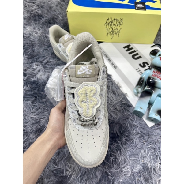 (Híu)Giầy Thể Thao Air Force 1 Low x Travis Scott Grey White Xám Bản Best |Đế Khâu |Lót Trần Bông