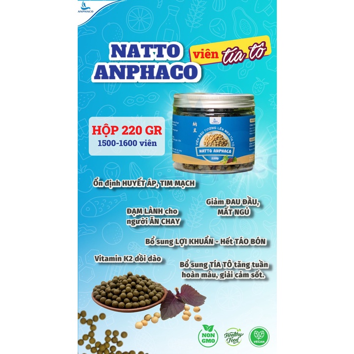 Viên đậu tương Natto lên men tía tô; Natto anphaco viên tía tô hủ 220g