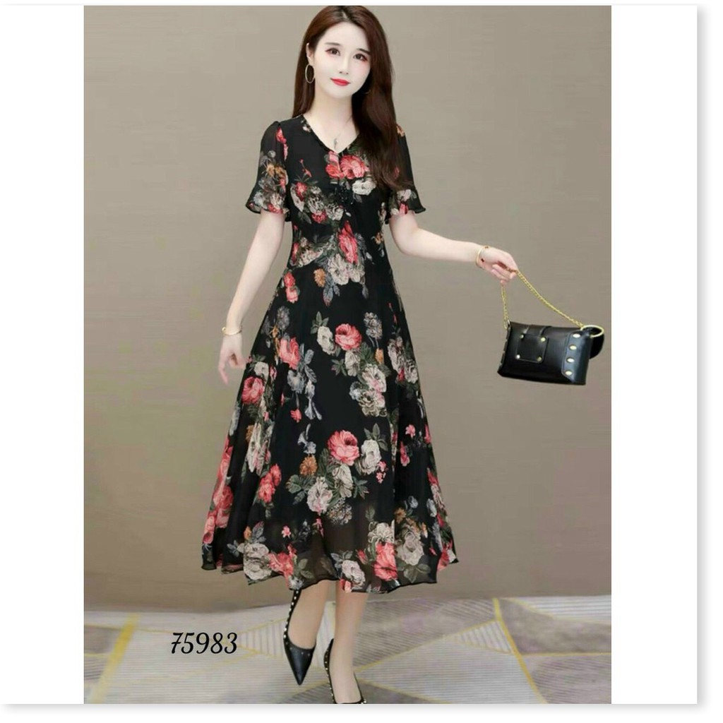 ĐẦM LỤA DÁNG XÒE HỌA TIẾT HOA VÔ CÙNG XINH THỜI TRANG KOKO MI