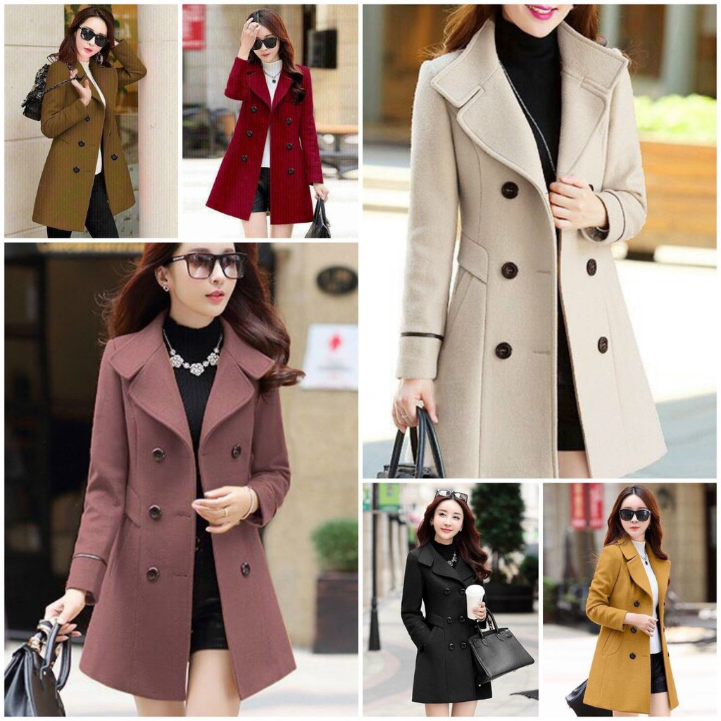 Áo Khoác Dạ Phom Dài Cổ V Phối Nút BY4489