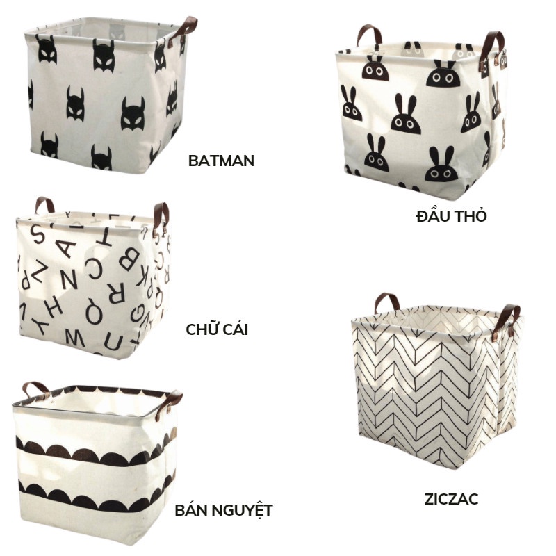 Giỏ đựng quần áo chăn màn đồ dơ túi vải canvas vuông gấp gọn đựng đồ đa năng ANDOSA TV12