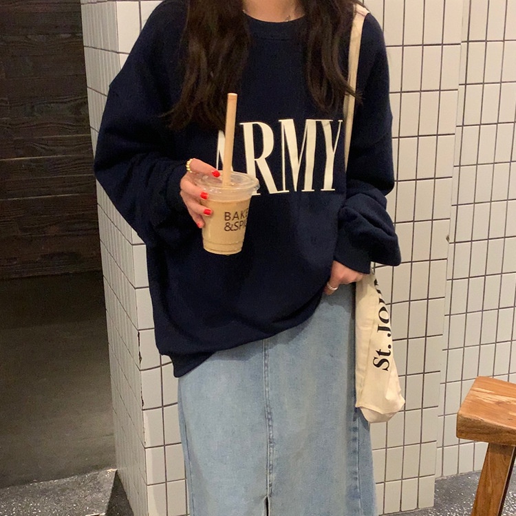 SUXI Áo Nỉ Nữ Dài Tay Cổ Tròn Thời Trang Hàn