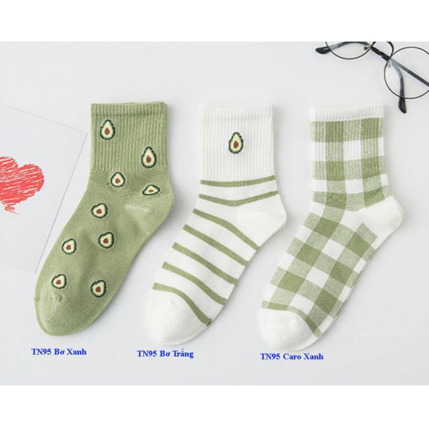Set 3 vớ nữ cổ cao cute in hình quả bơ xanh siêu xinh tkutrang TN95