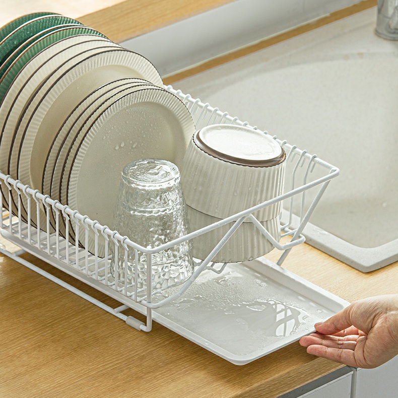 Giá đựng bộ đồ ăn thoát nước nhà bếp Giá để bát đĩa đa năng có khay róc nước trắng mới Tiện Lợi Cho Nhà Bếp NaChuan