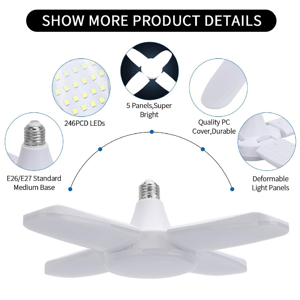 Bóng đèn LED cánh quạt xếp ánh sáng trắng - Bóng đèn led hình 4 cánh quạt 65w siêu sáng - Bảo hành 12 tháng | BigBuy360 - bigbuy360.vn