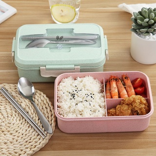 Hộp cơm văn phòng lúa mạch 3 ngăn cao cấp có đũa thìa inox