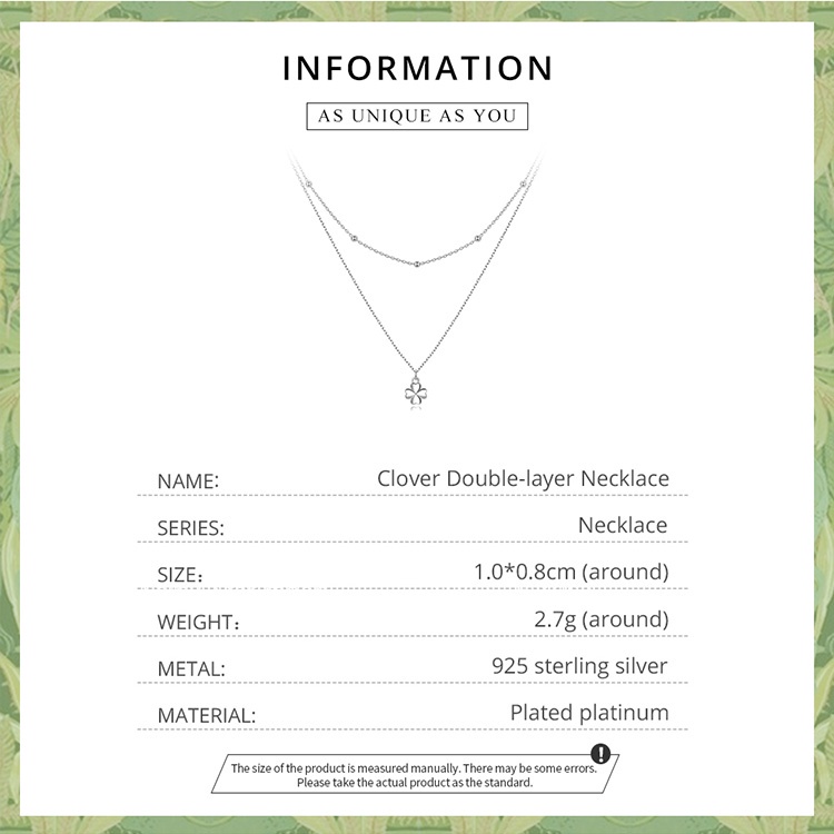 Vòng cổ Bamoer bạc 925 mặt cỏ thời trang cho nữ