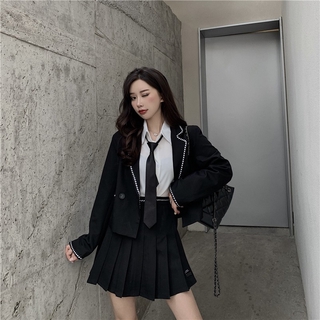 (s1000) set ulzzang học sinh áo vest + chân váy xếp ly(kèm vid và ảnh khách)