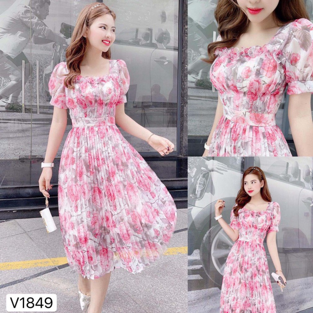 Váy dự tiệc hoa xếp li cao cấp V1849