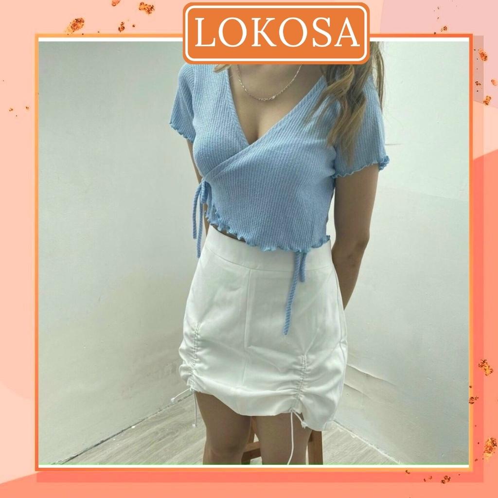Áo Croptop Kiểu LOKOSA Croptop Tay Ngắn Nữ Ôm Body Hở Ngực Sexy Hai Màu Trắng Đen AO032