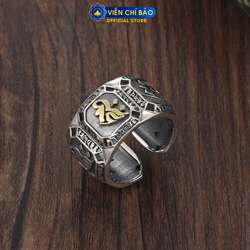 Nhẫn bạc nam Chữ Om Lục tự chân ngôn bạc Thái 925 thời trang phụ kiện trang sức Viễn Chí Bảo N101219