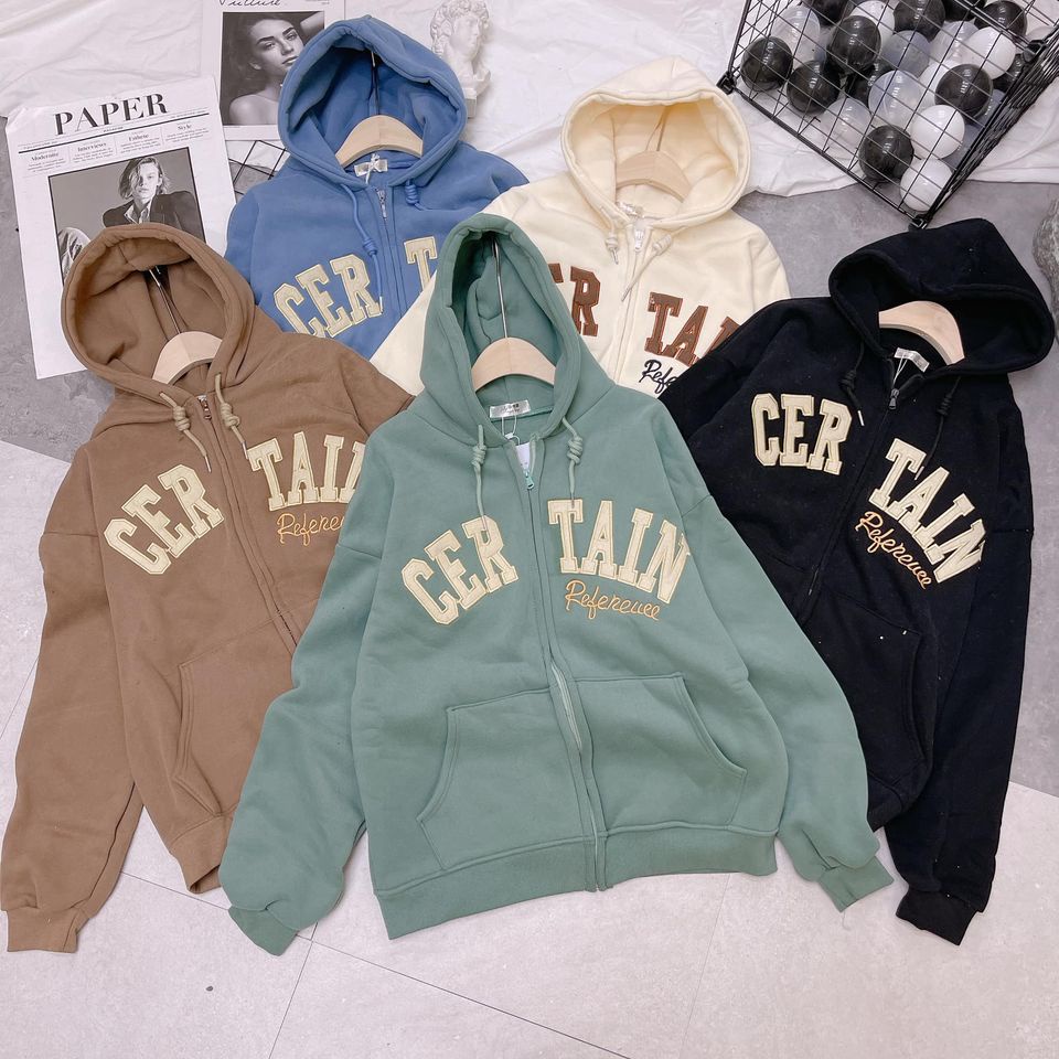 Áo nỉ kéo khóa chữ CER xinh xắn(kèm ảnh thật,video)