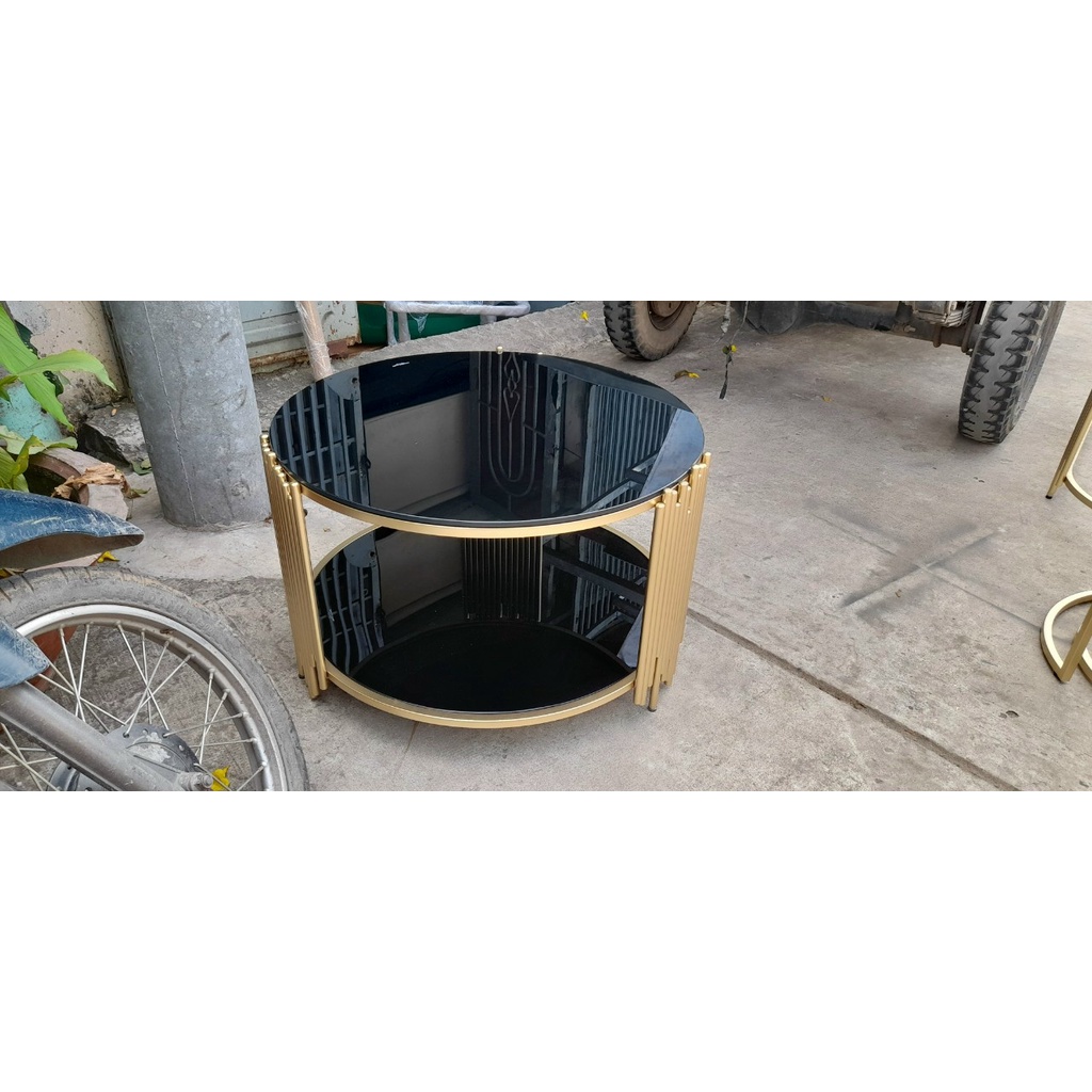Bàn trà kính cường lực 2 tầng Juno Sofa Phi 60 cm