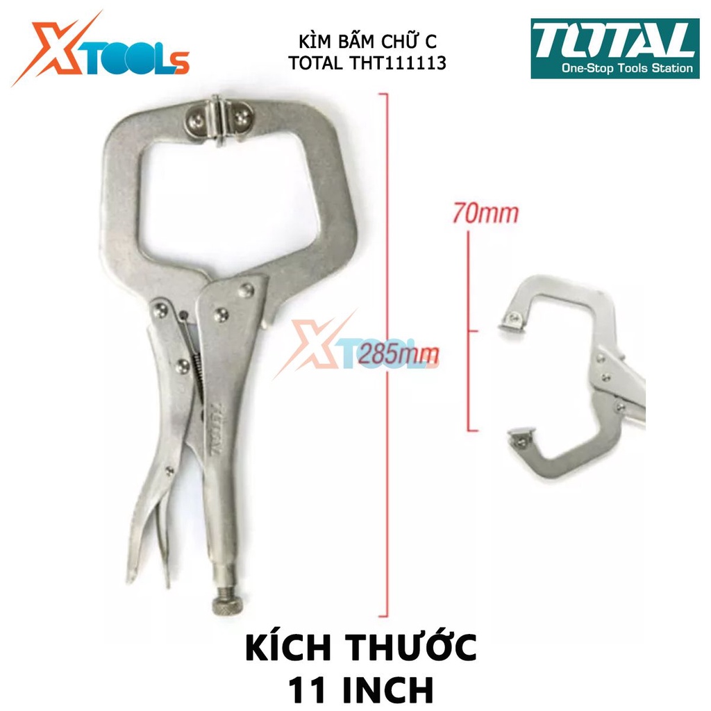 Kìm bấm chết chữ C TOTAL THT111113 | kềm bấm chữ C Kích thước 11 inch, Thép carbon, Mạ niken, kẹp định vị đồ vật để khoa