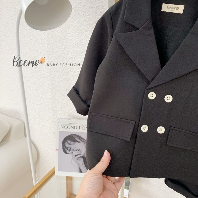 _Bộ vest tex hàn 4 khuy trắng cho bé trai 9 đến 23kg