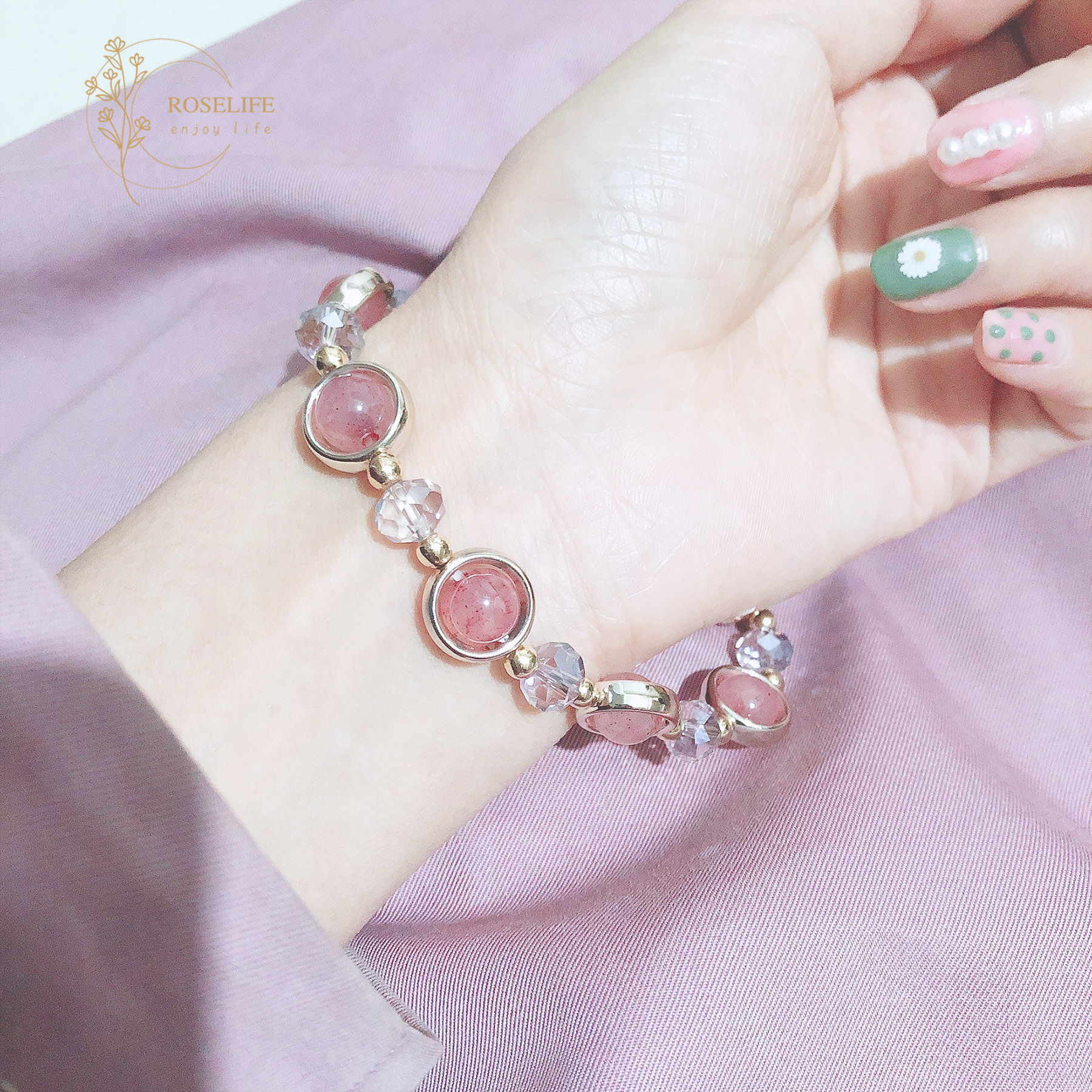 [Mã FAMAYFA giảm 10K đơn 50K] Roselife Lucky Bangle Natural Pink Crystal Beaded Bracelet for Women Good Fortune Jewelry | WebRaoVat - webraovat.net.vn