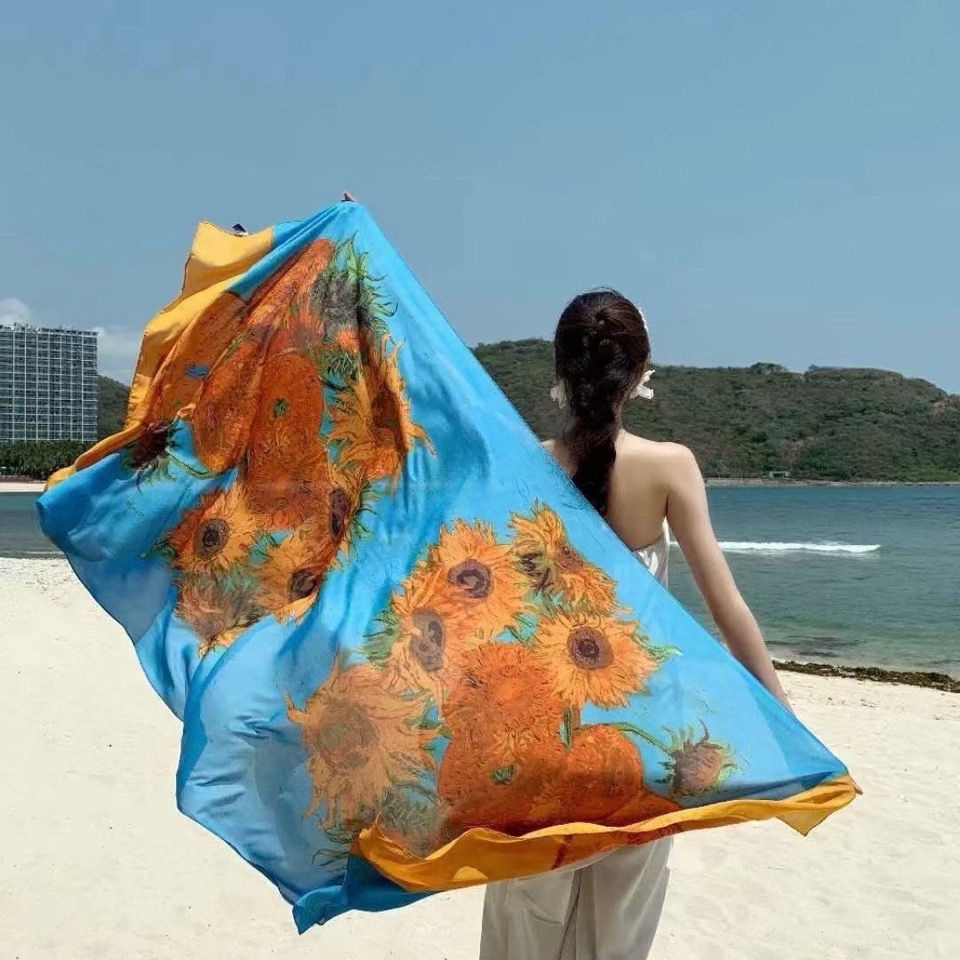 Khăn choàng cổ dài chất liệu lụa in họa tiết thời trang dễ phối đồ cho nữ 90x180
