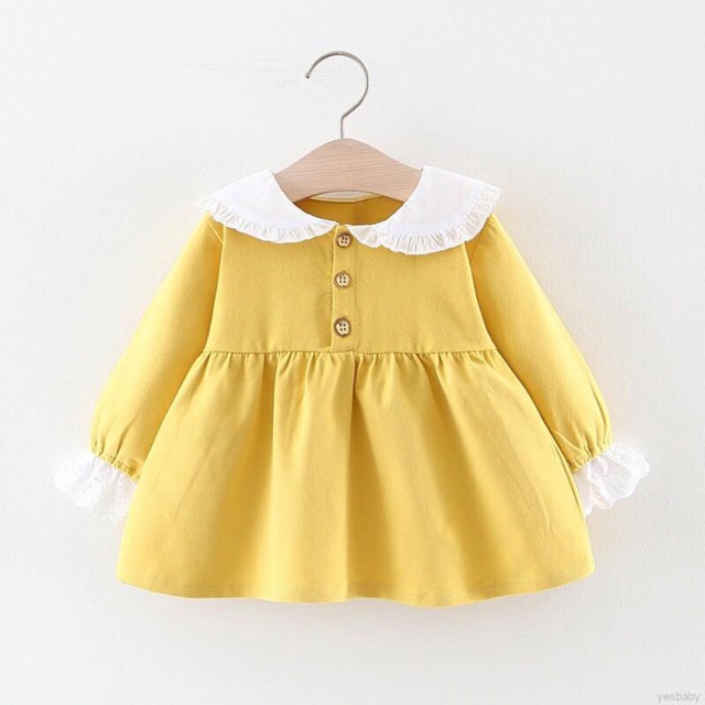 Váy thu đông cổ tai thỏ cúc ngực bé gái size 7-15kg