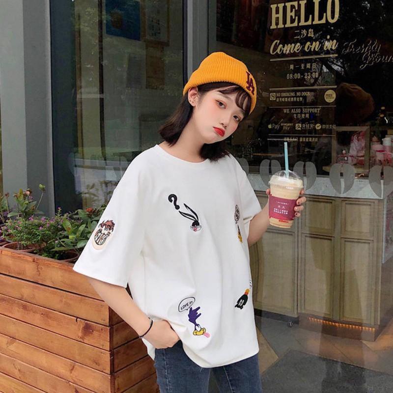 Áo thun nữ cổ tròn thêu hoa thời trang mùa hè