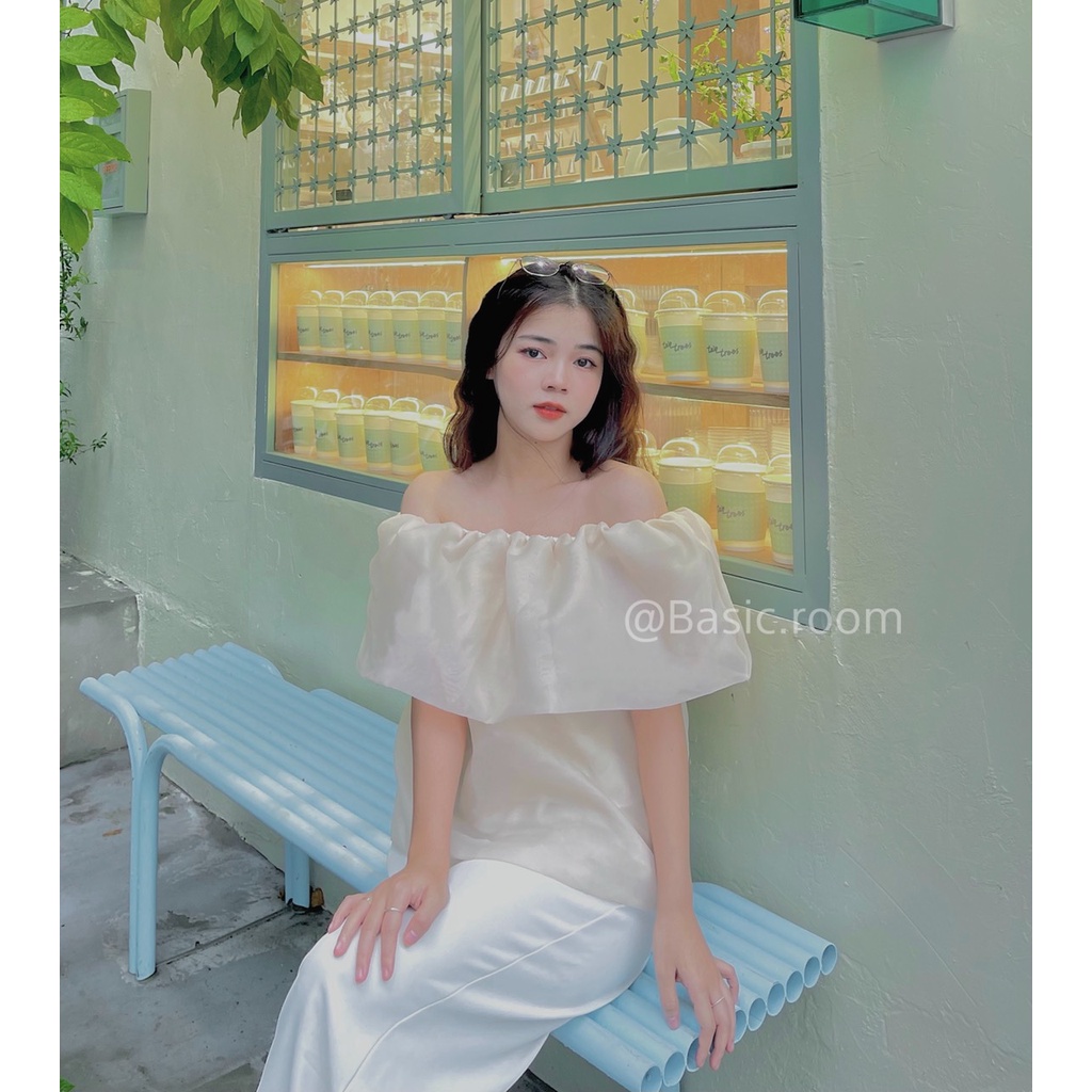 Áo trễ vai voan tơ Hàn cao cấp freesize dưới 65kg - Áo kiểu nữ bánh bèo Basic.room