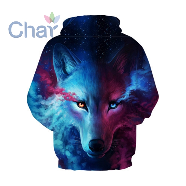 Áo hoodie in hình sói vũ trụ 3D kỹ thuật số cho nam