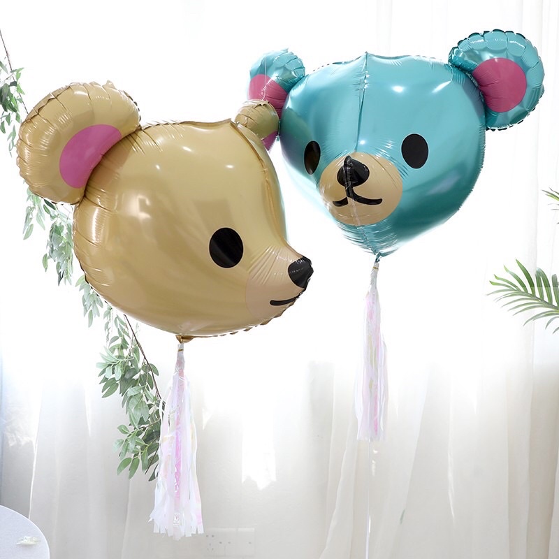 Bóng hình đầu con gấu 3D màu gấu nâu, gấu xanh, gấu hồng phong cách sinh nhật hàn quốc
