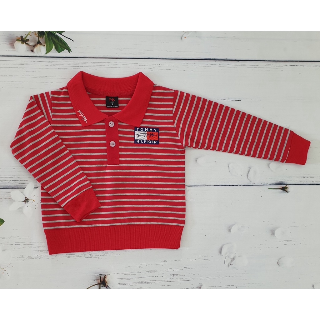 Áo thun polo bé trai tay dài. Áo cổ bẻ dài tay,thêu T_MY  từ 8kg-30kg