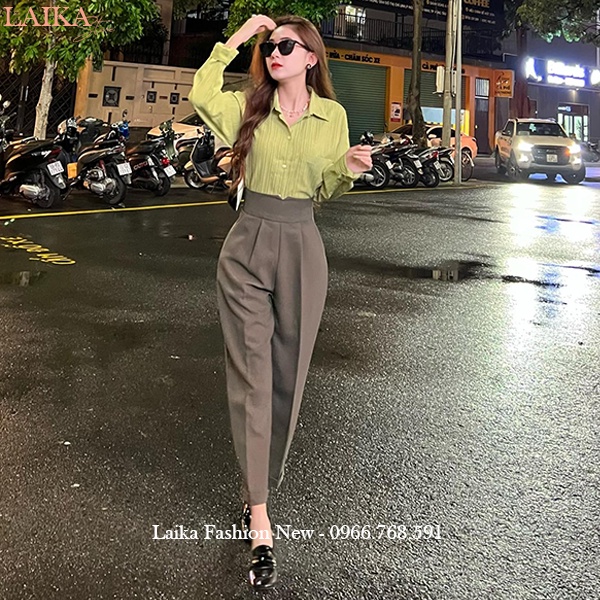 Quần tây nữ lưng cao khóa sau cạp V bản to đi học làm công sở dáng quần baggy nữ cạp cao vải dày mềm co giãn nhẹ đi học