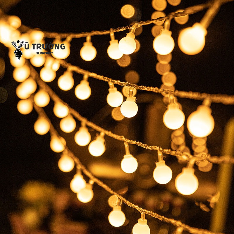 Đèn LED trang trí dây bóng tròn vàng ấm không nháy dùng pin tiện lợi, dùng đi du lịch cắm trại dã ngoại tiện lợi-DCP7