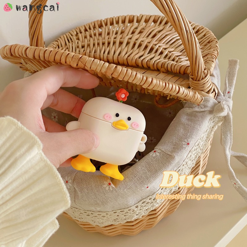 Vỏ Bảo Vệ Hộp Sạc Tai Nghe Airpods 1 2 3 Pro 3 Bluetooth Không Dây Chất Liệu Silicon Mềm Hình Chú Vịt Và Hoa Dễ Thương