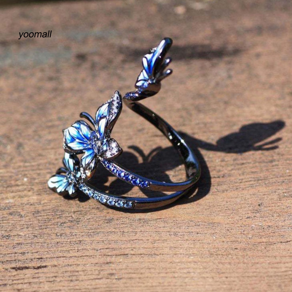 / Yo / Nhẫn Thủ Công Tinh Tế Màu Xanh Dương Hình Bướm