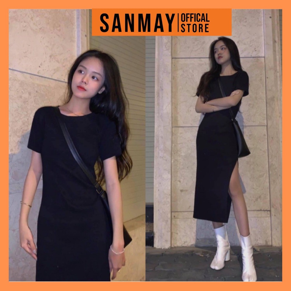Đầm Body Sexy Nữ SANJOLI Váy Ôm Eo Ngắn Tay Dáng Thiết Kế Xẻ Tà Vải Thun Đen Đi Chơi Dự Tiệc Cưới VD058 | BigBuy360 - bigbuy360.vn
