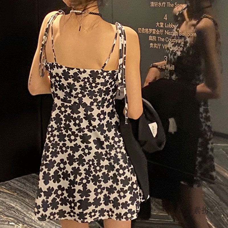 Đầm ngắn hai dây XINLANYASHE dáng chữ A in hoa màu trơn thời trang mùa hè nóng bỏng dành cho bạn nữ váy thiết kế tay bồng