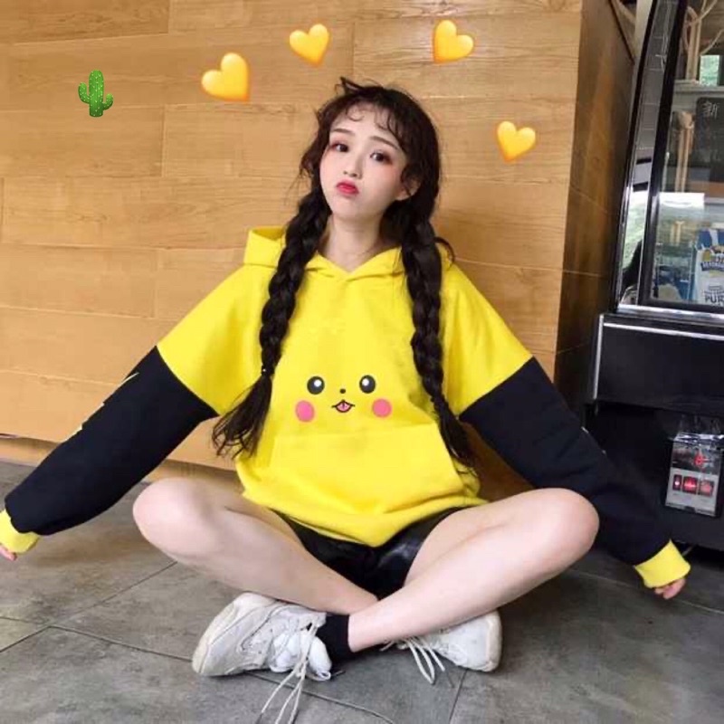 🌵Áo hoodie pikachu vàng phối đen quá cute ( áo khoác nỉ bông) | BigBuy360 - bigbuy360.vn