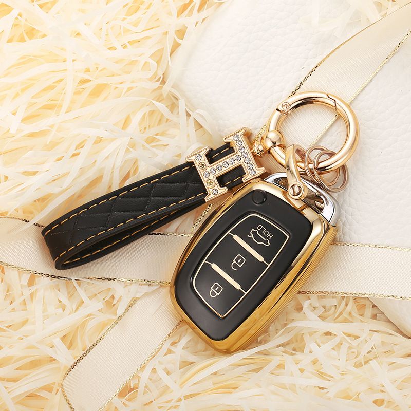 Bao khóa TPU đen viền vàng cho xe Hyundai i10 Elantra Tucson - Chìa th