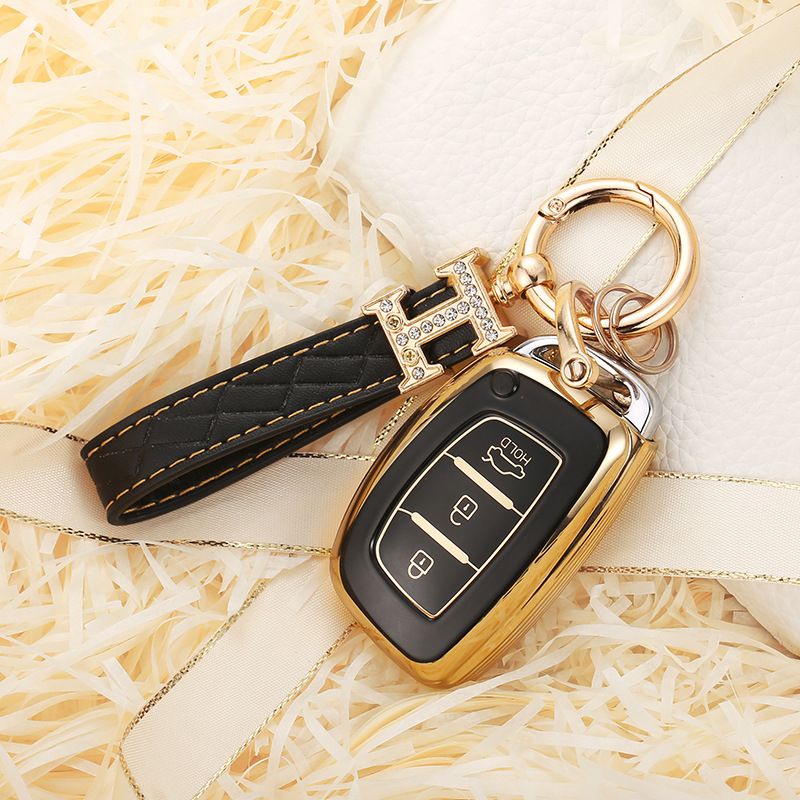 Bao khóa TPU đen viền vàng cho xe Hyundai i10 Elantra Tucson - Chìa thông minh