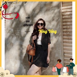 Snu484 - set nữ áo cổ vest mix cvay xếp li