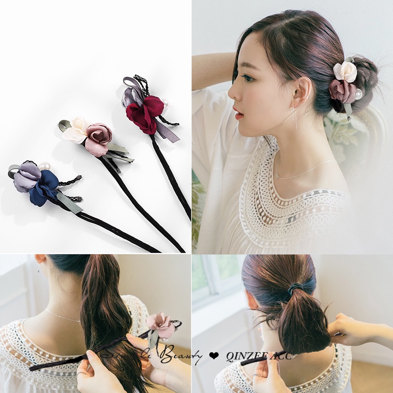 Kẹp Tóc Đính Đá Ngọc Trai Đen Đơn Giản Dành Cho Người Lười